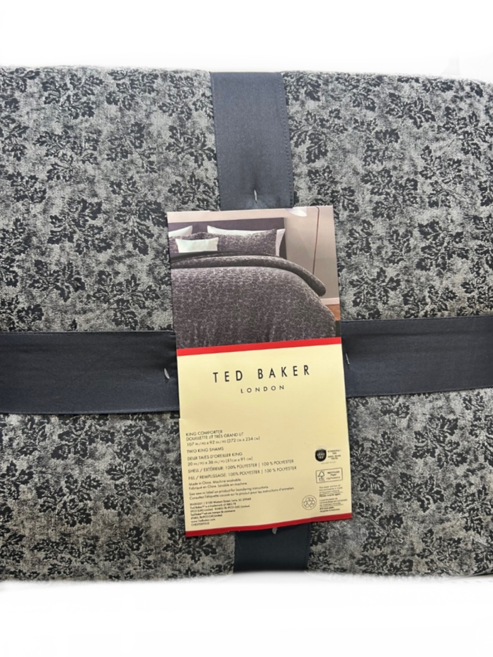 Ted Baker Floral Gray King Comforter Set 107”x92”